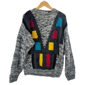 VTG Nicolas Allen chunky knit Geo print colorful sweater 90s sz S